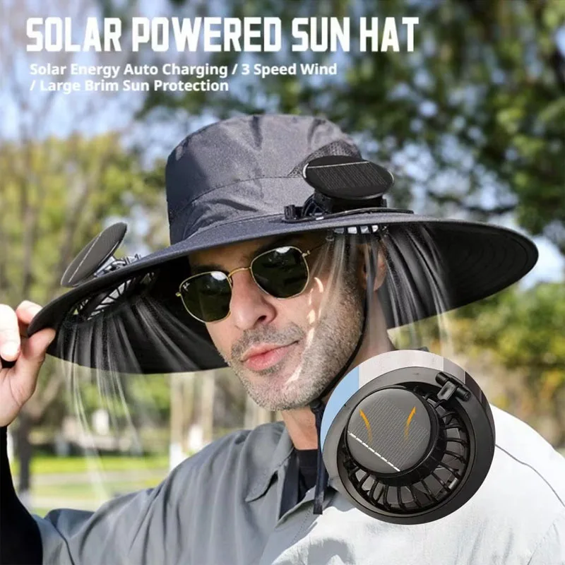 Mens Quick Dry Bucket Hat Large Size Sun Hat with Solar Powered Fan USB Rechargeable for Outdoor Hiking Camping Fishing Activity