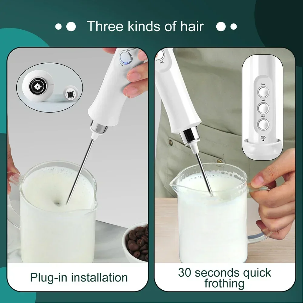 USB Rechargeable Electric Milk Frother Mini Handheld Foam Maker 3 Speed Whisks for Latte Coffee Cappuccino Stainless Steel Egg Beater Drink Mixer Hot Chocolate Blender Portable Cordless Kitchen Gadgets Tools - Image 5