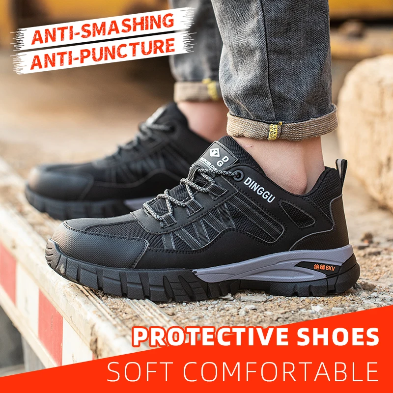 Safety Work Boots Steel Toe Anti-smash Anti-puncture Indestructible Work Shoes for Men Women, Lightweight Breathable Non-slip Wear Resistant Rubber Sole Industrial Construction Protective Footwear, Shock Absorbing Comfort Insole Waterproof Oil Resistant S