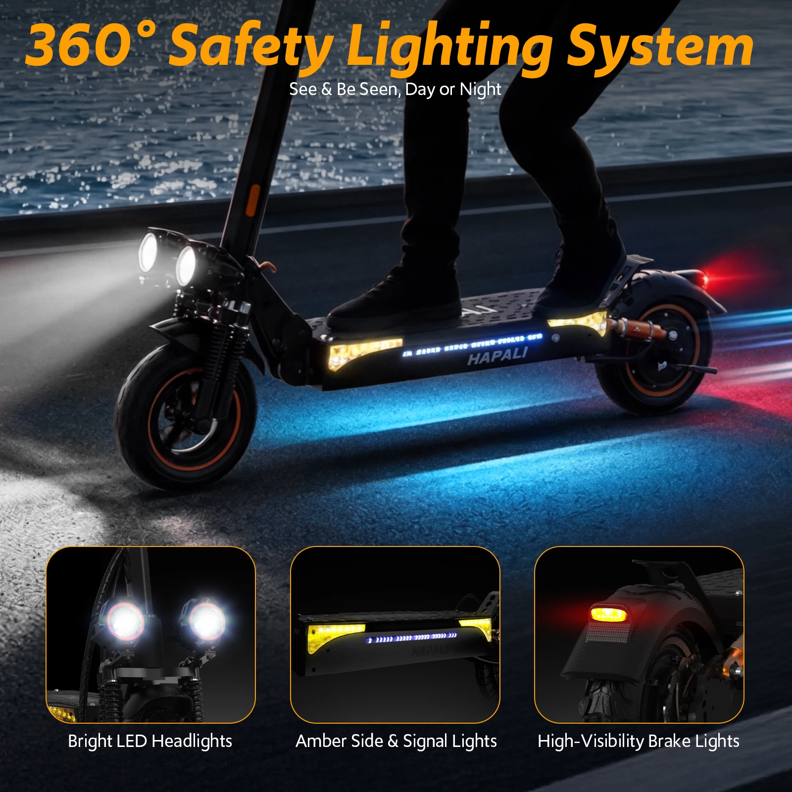 Off Road Electric Scooter, 1200W Motor, 31 Miles Range, 31 MPH, 11" All Terrain Tire, E-Scooter for Adults with Double Suspension & Side Light Disc Brakes - Image 6
