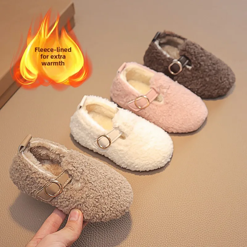 Winter Children's Shoes 2026 New Girls Fluffy Cotton Shoes Soft Bottom Non-slip Kids Fashion Simple Plush Shoes Trend Versatile