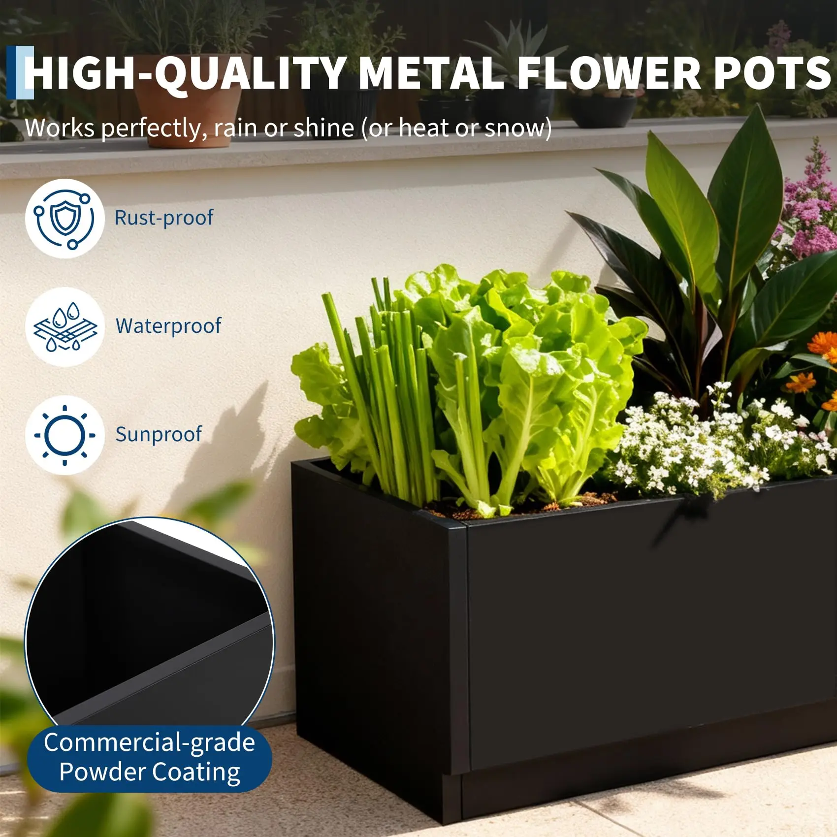 47x16 LED Metal Planter Box With Light Strips & Controller, Raised Garden Bed With Drainage Holes For Patio Yard Decor - Image 5