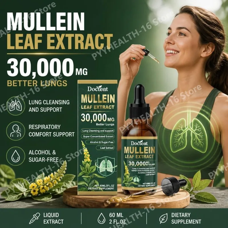 Docteat Mullein Leaf Extract Liquid Alcohol-Free Sugar-Free Super Concentrated Extract for Lung Wellness Support 30 Servings
