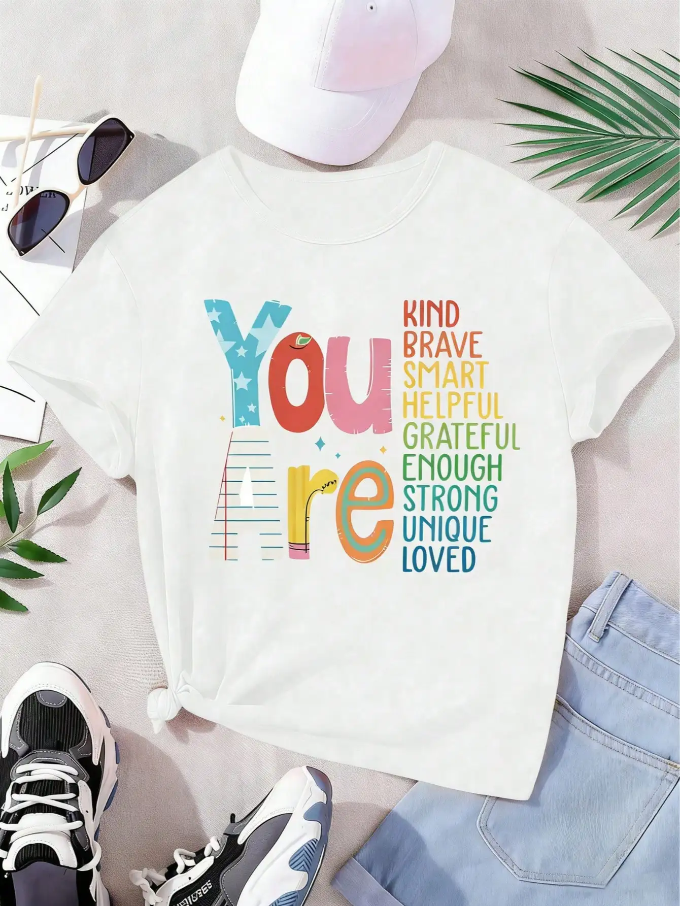 Girls & Teenagers Students Casual Printed Black Crew Neck Short Sleeve T-Shirt Top, Summer - Image 3