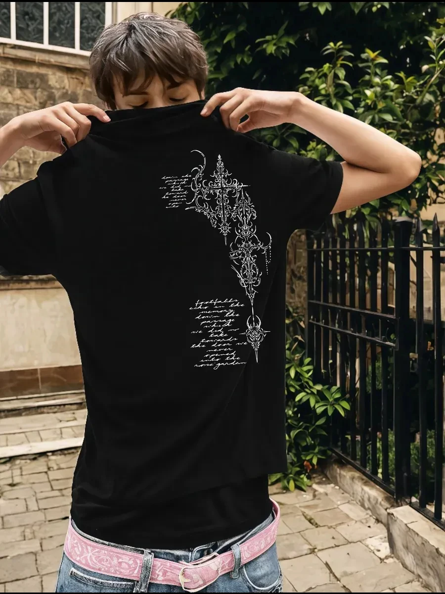 Women Y2K Gothic Cross Print Oversized T Shirt Harajuku Grunge Graphic Tees Vintage Black Short Sleeve Top Streetwear - Image 4
