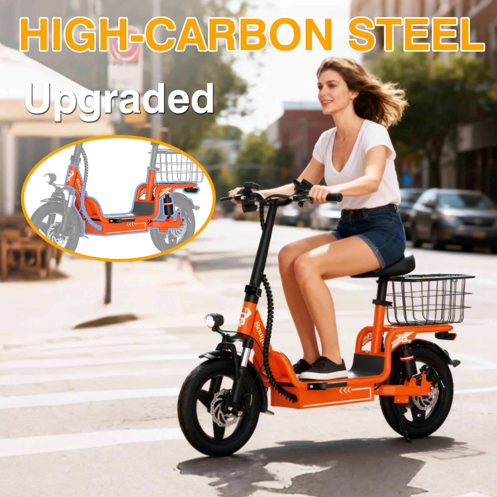 Bodywel T3 Folding Electric Scooter for Adults, 48V 13Ah Full Shock Foldable EScooter with Seat For Shopping and Commuting ebike - Image 6