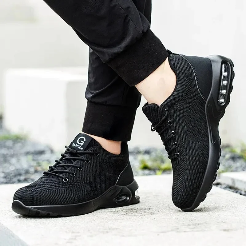 Men Safety Shoes Work Boots, Summer Solid Color Lightweight Breathable Steel Toe Anti-Smash Indestructible Tactical Work Sneakers - Image 8
