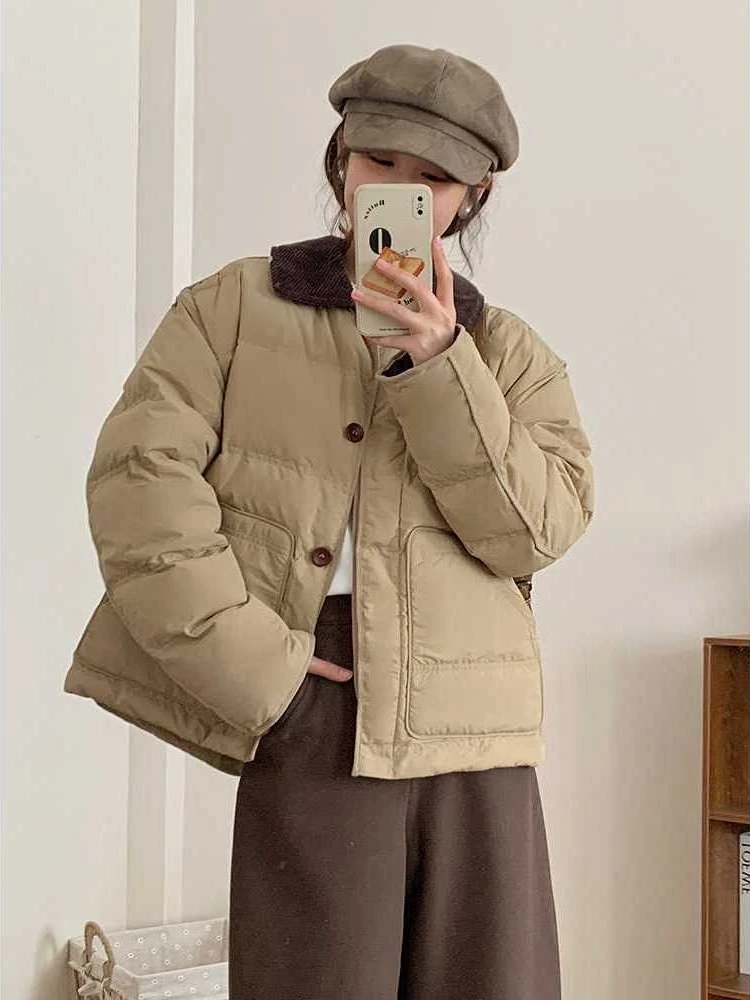 Korean Fashion Puffer Parka Women Contrast Collar Big Pocket Thick Warm Oversized Loose Fit Winter Coat Casual Daily Outfit 2026 - Image 4
