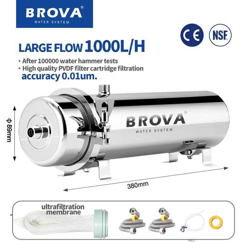 BROVA Whole House High Flow UF Water Purifier 0.01μm Stainless Steel Mineral Filter with Washable Reusable PVDF Membrane 1000L