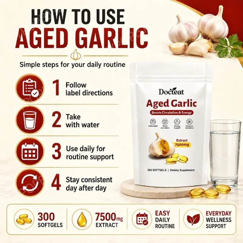 Docteat Aged Garlic Extract 7500mg Antioxidant Support for Daily Wellness 300 Softgels Overall Wellness for Adults Non-GMO - Image 6