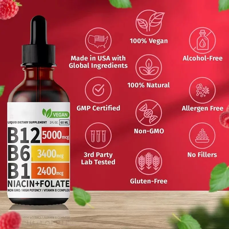 Vitamin B6 Drops Complex B12 B1 Folate Liquid Supplement Support Digestive System Drops Liquid Triple Absorption Liquid Drop