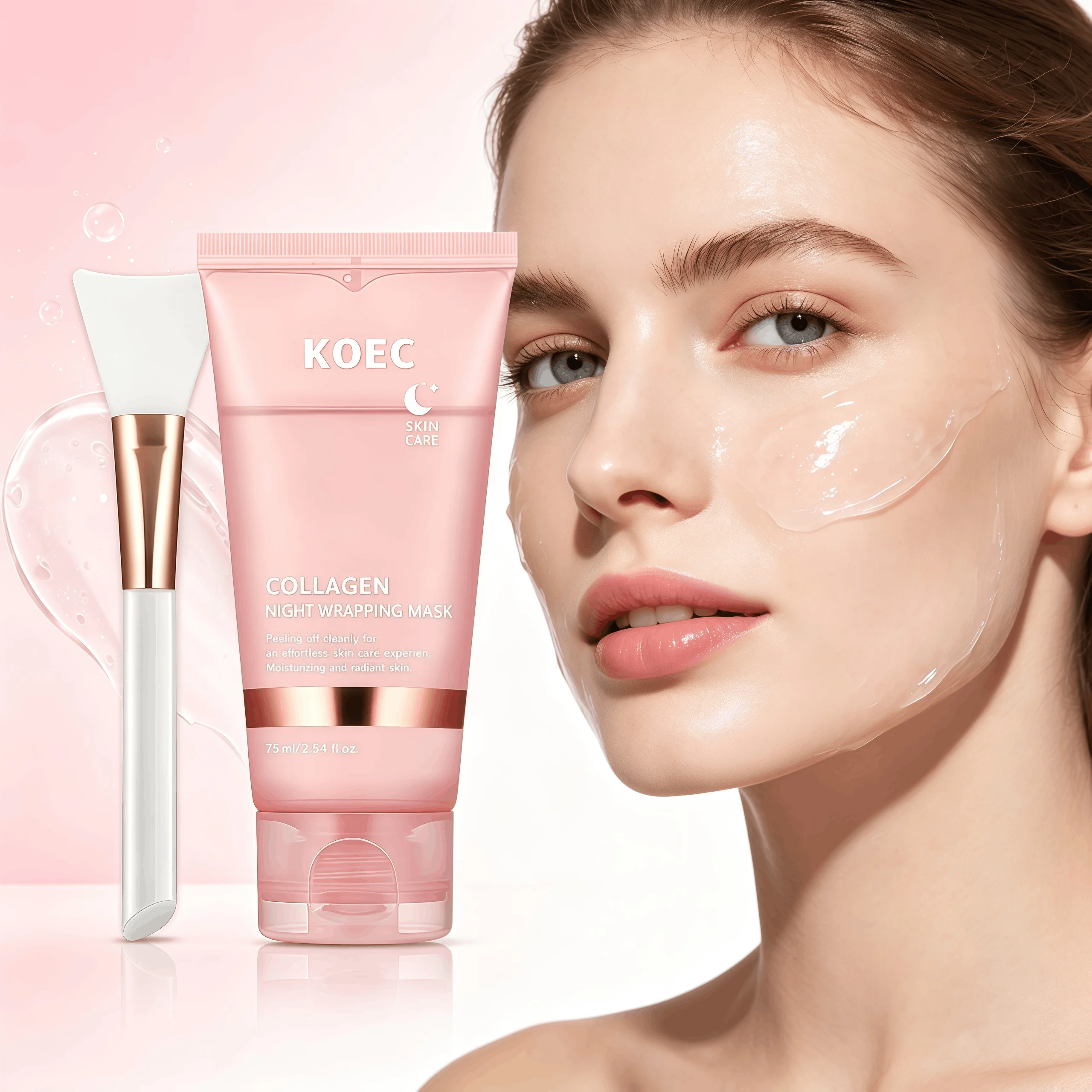 Collagen Peel Off Night Wrapping Mask, KOEC Hydrating Overnight Sleeping Facial Mask with Applicator Brush, Deep Collagen Moisturizer, Revives Dull Skin, Clean Peeling Skincare Mask for Smooth Radiant Complexion - Image 4
