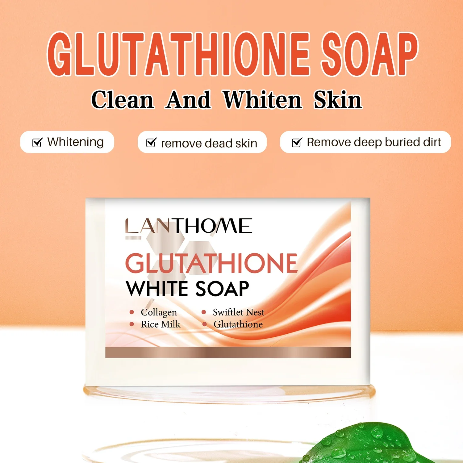 Lanthome Glutathione Whitening Soap Bar Facial Body Cleaning Shampoo Bar Dark Spot Acne Remover Moisturizing For Underarm Skin - Image 2