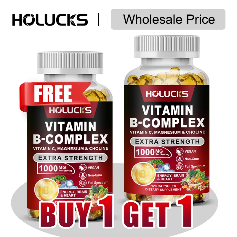 Buy 1 Get 1 Free! Pure Vitamin B Complex Supplement, for Energy, Metabolism & Nervous System, Immune Defense & Stress Relief