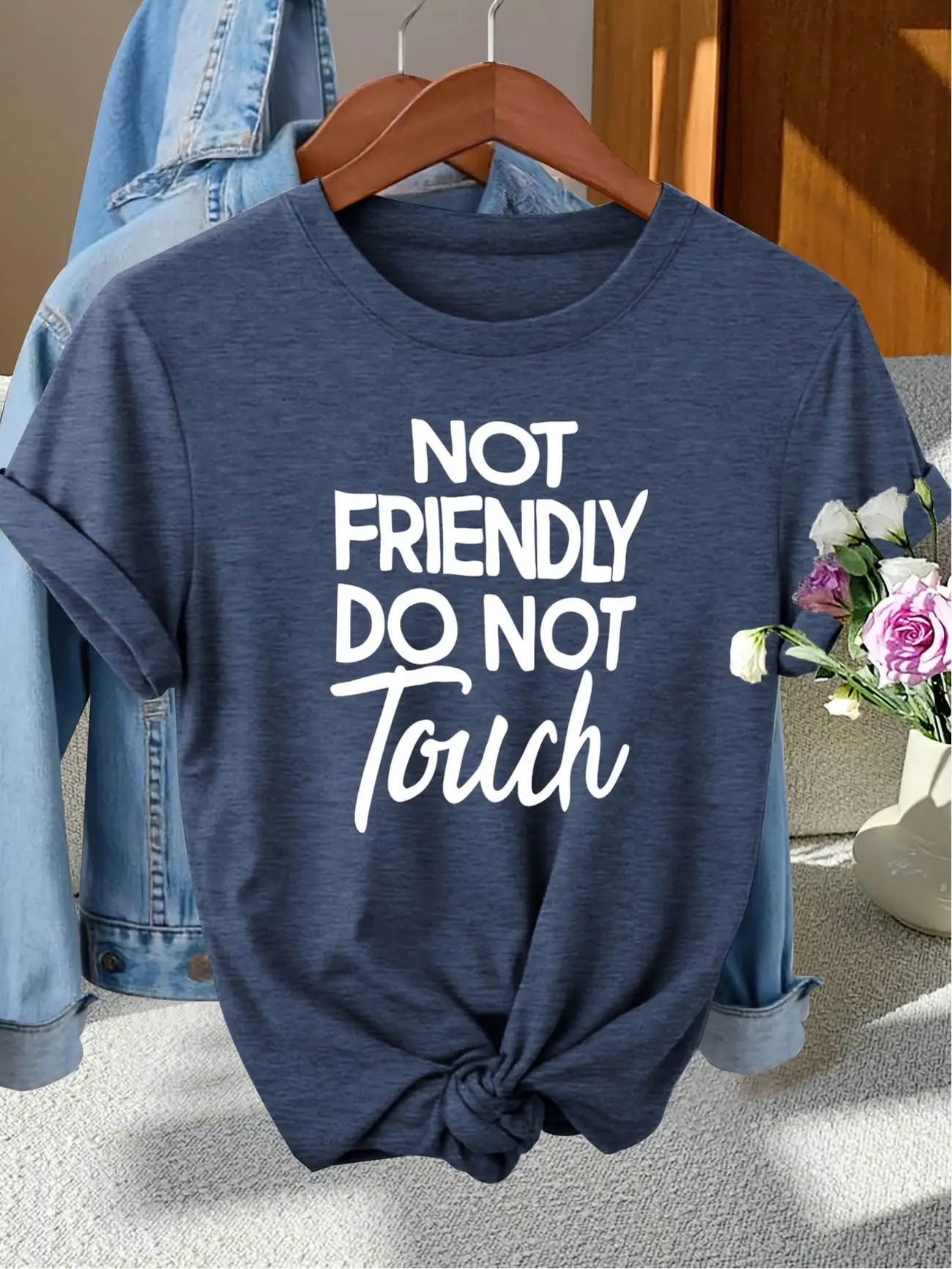 Plus size women's short sleeve T-shirt Not Friendly Do Not Touch Everyday comfortable and versatile style summer outfits