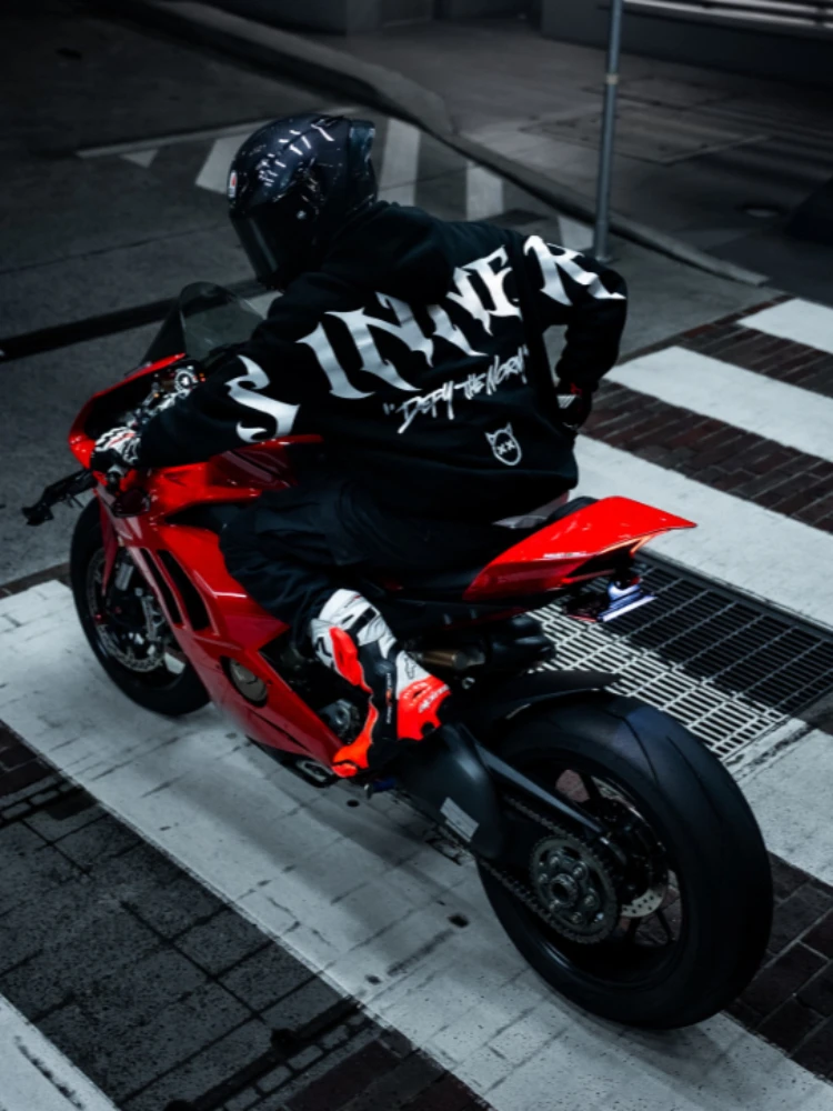 Mens Gothic Sinner Letter Print Reflective Hoodie Streetwear Unisex Hooded Sweatshirt Y2K Punk Hip Hop Loose Pullover Top New - Image 3