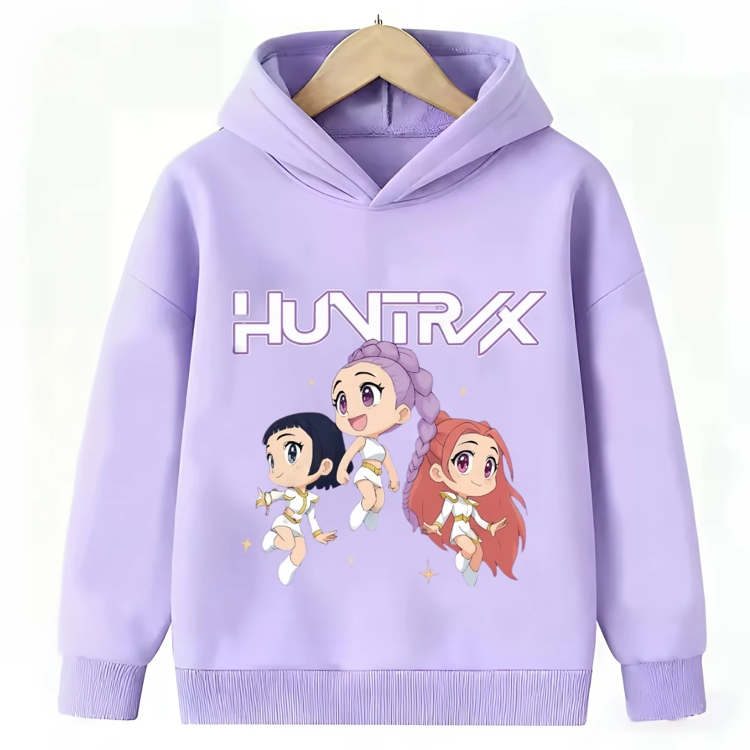 New cartoon hooded sweatshirt, suitable for both men and women, warm purple children's top, fashionable casual children's - Image 6