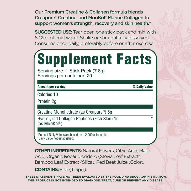 Creatine & Collagen Powder Stick Packs Supports Strength Recovery & Skin Health – Daily Nutrition Supplement 20Servings Per Bag - Image 5