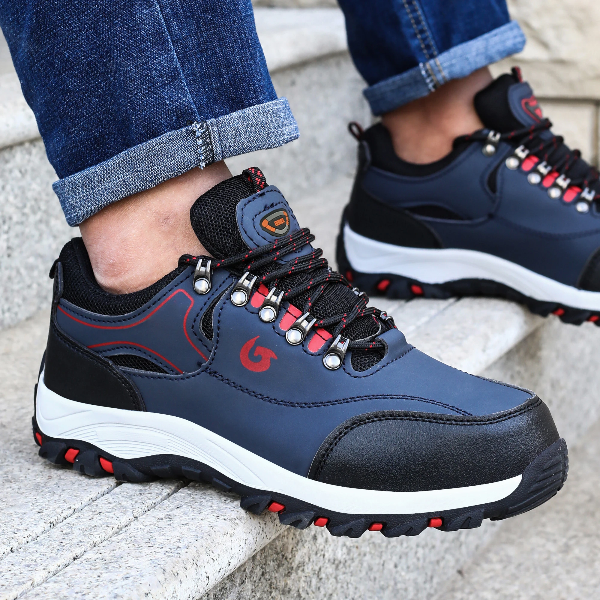 Men Steel Toe Safety Shoes Anti-Puncture Non-Slip Work Boots Wear-Resistant Breathable Hiking Safety Sneakers for Industrial Work - Image 7