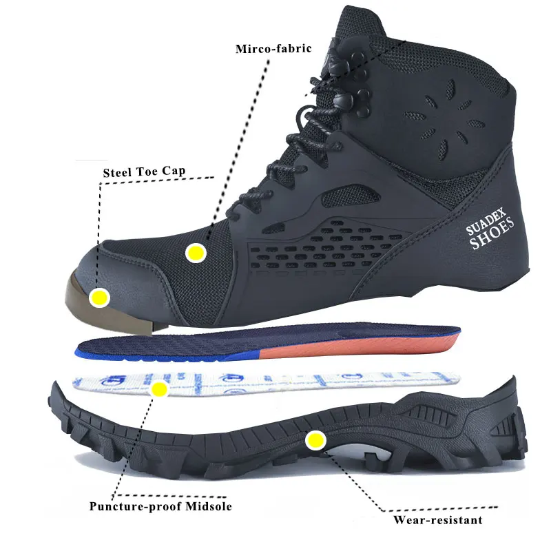 SUADEX S1 Safety Boots Men Work Shoes Anti-Smashing Steel Toe Work Safety Shoes Male Female Boots Anti-slippery EUR Size 37-48 - Image 2