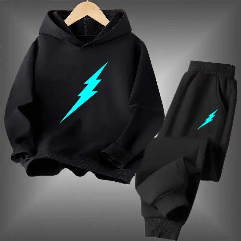 NewVêtements de sport décontractés pour enfants, enble 2 pièces, sweat à capuche + pantalon WIFI lumineux, survêtement quotidien