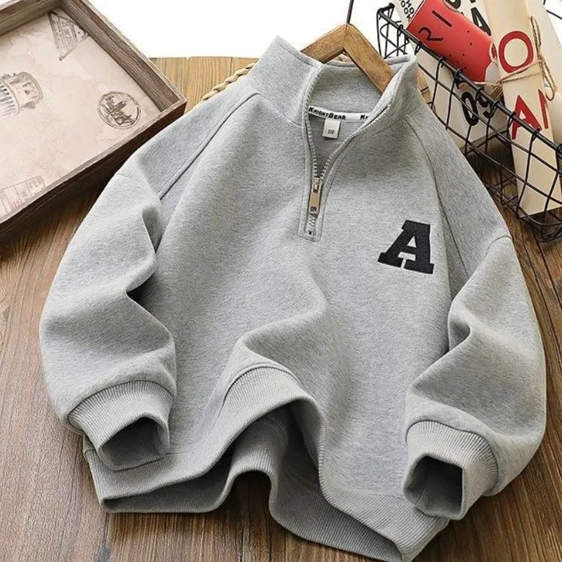 Boys & Girls 2025 New Arrival Mid-Big Size Spring/Autumn Stylish Stand Collar Semi-Zip Base Layer Sweatshirt - Image 3