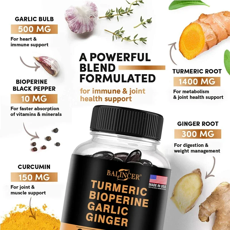 Turmeric Ginger Supplement with Piperine 2360 Mg with Garlic Comfort Digestive & Immune Nutrient Supplement Calcium Gluten Free - Image 2