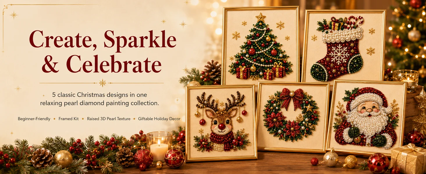 DIY Christmas Pearl Diamond Painting Art Kit with Frame