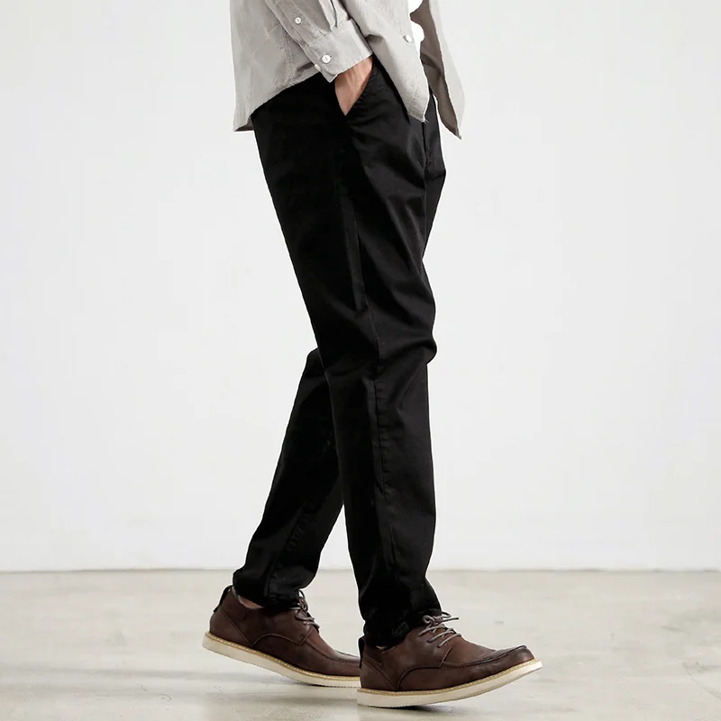 1102# Spring and Autumn New American Retro Twill Chino Casual Pants Men's Simple 97% Cotton Washed Slim Straight Pencil Trousers - Image 2