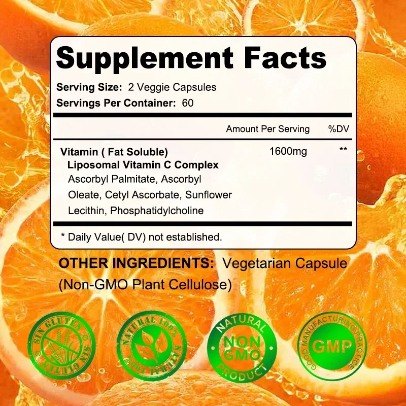 Daitea Vitamin C Complex Liposomal Capsules - 1600 mg Lecithin Collagen Formation - Antioxidant, Energy - Image 6