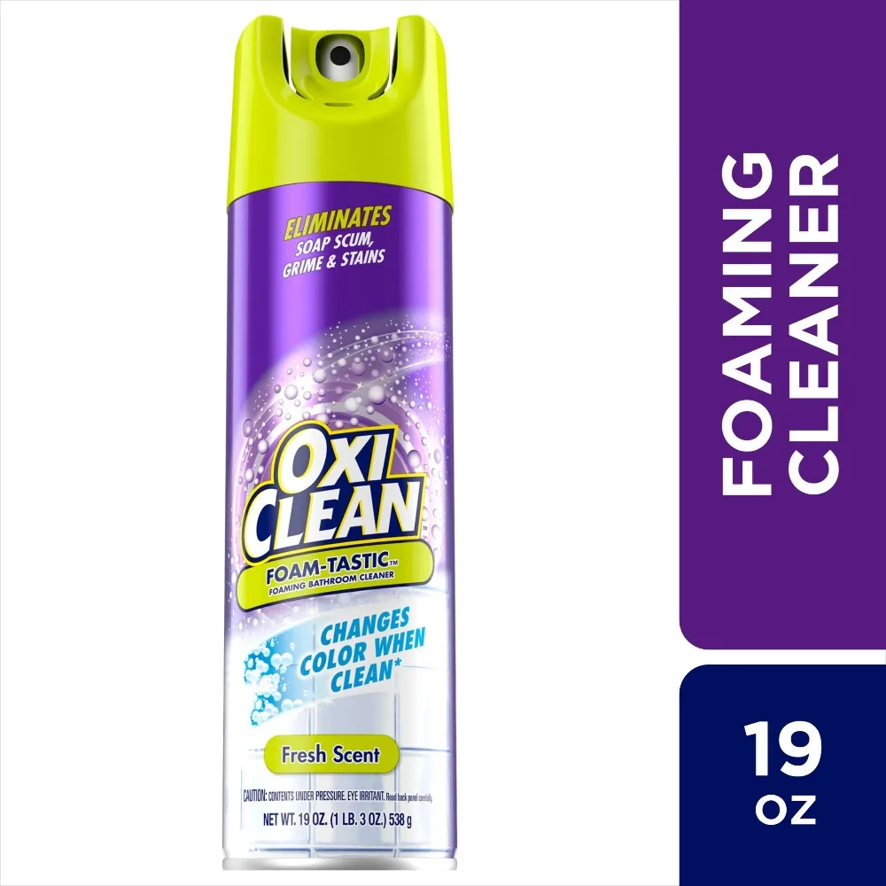 OxiClean Foaming Bathroom Cleaner effectively removes soap scum, dirt, and stains. Leaves a fresh scent. 19 oz. - Image 4