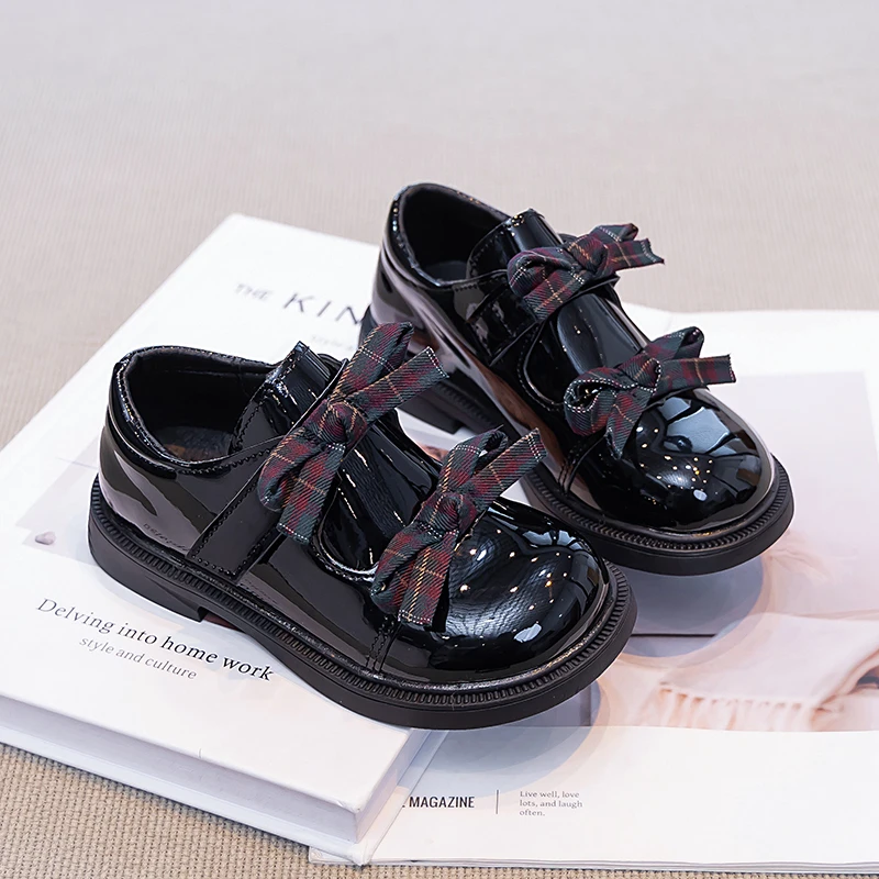 Girls Mary Jane Shoes Plaid Bow 2026 Spring Autumn Children School Uniform Leather Shoes Princess Wedding Party Dress Kids Flats - Image 3