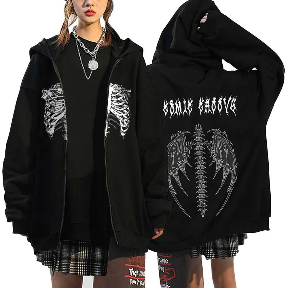 Y2k Clothes Oversized Autumn Winter Fleece Zipper Hoodies Gothic Zip Up Sweatshirt Men Women Loose Jackets Hip Hop Streetwear - Image 5