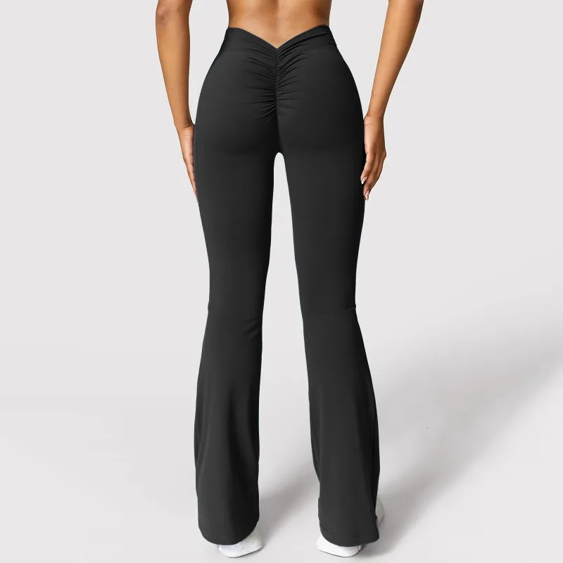 Fashion Micro Horn Leggings Women V-back Waist Sports Pants High Waist Push Up Butt Gym Pants Solid Slim Casual Leggings - Image 3