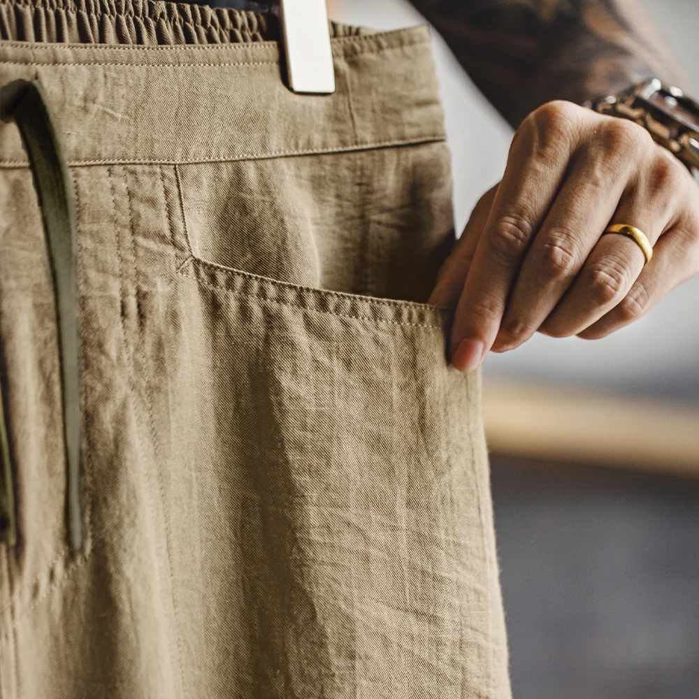 Maden Men's Vintage Chino Pants Lightweight Linen-Blend Trousers with Elastic Waist Casual Khaki Baker Pants for Summer and Fall - Image 5