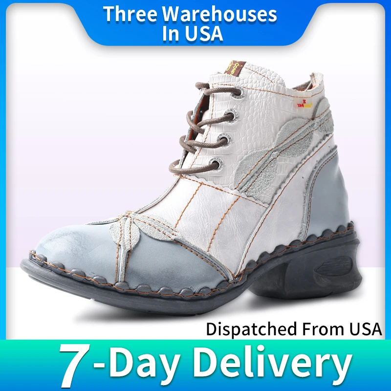 TMA EYES Women's Winter Leather Oxford Ankle Boots Fleece Lined Bootie Stylish Washed Finish Fashionable Winter Footwear