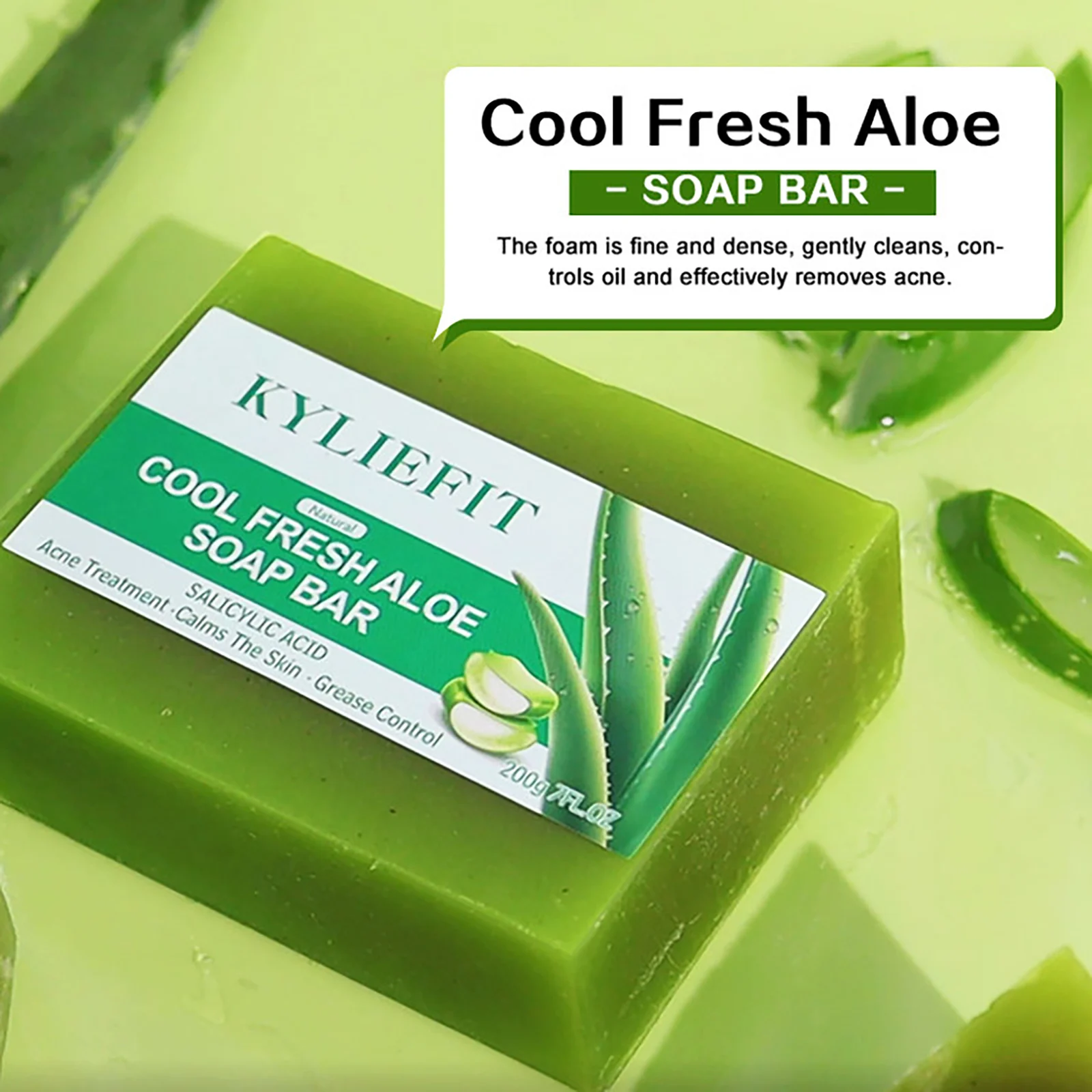 Aloe Brightening Soap Bar, Remove Dark Spots, Sun Spots, Acne, Oil Control, Clean Stains, Exfoliation, For Face and Body, 200g - Image 2