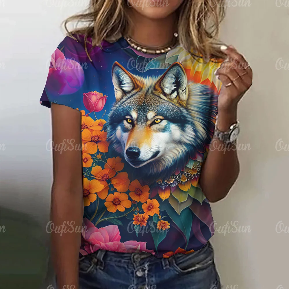 3d Wolf Print Women T-Shirts Summer Fashion Animal Gothic T-Shirt Short Sleeve O-Neck Hip Hop Tee Oversized Woman Clothing - Image 5