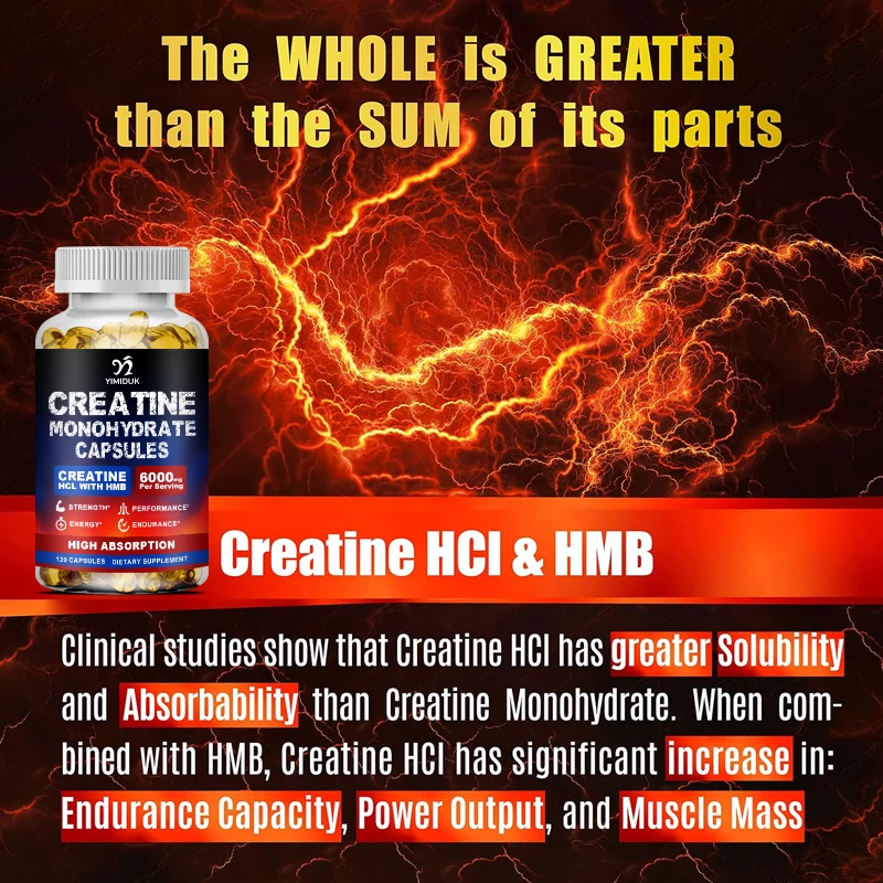 Dual Creatine Monohydrate Capsules, with HCL HMB, Support Muscle Mass, Exercise Endance, Stamina & Energy, Training Performance - Image 5