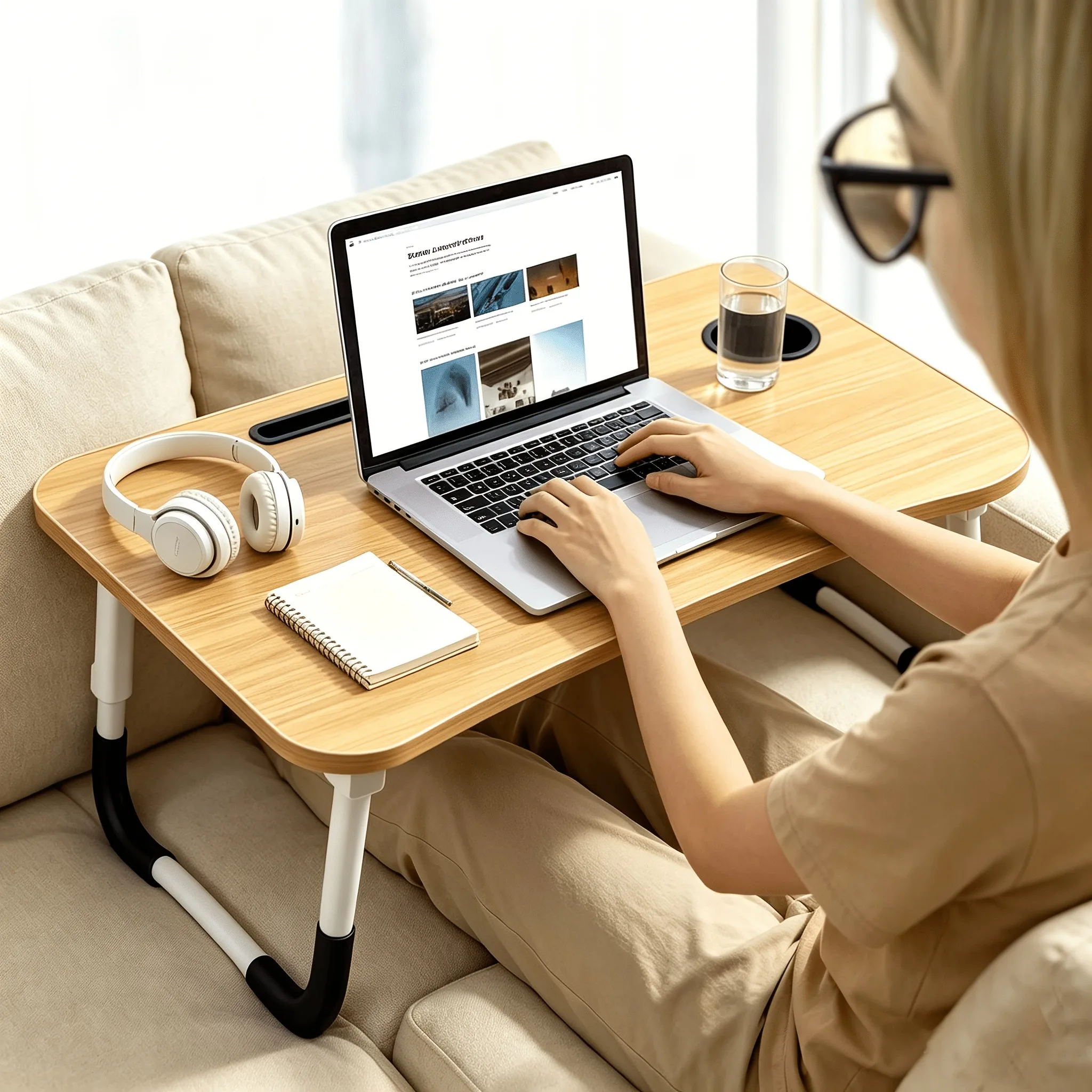 Adjustable Height Laptop Desk with Storage Rack, Bedside Computer Desk, Multi-Layer C-Shaped Side Table, Suitable for Gaming, Work, Reading Bedroom, Sofa, Home Office, Office Desk, Computer Workstation, C-Shaped Sofa Side Table.