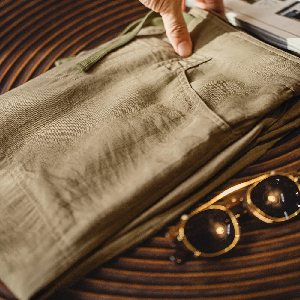 Maden Men's Vintage Chino Pants Lightweight Linen-Blend Trousers with Elastic Waist Casual Khaki Baker Pants for Summer and Fall - Image 4
