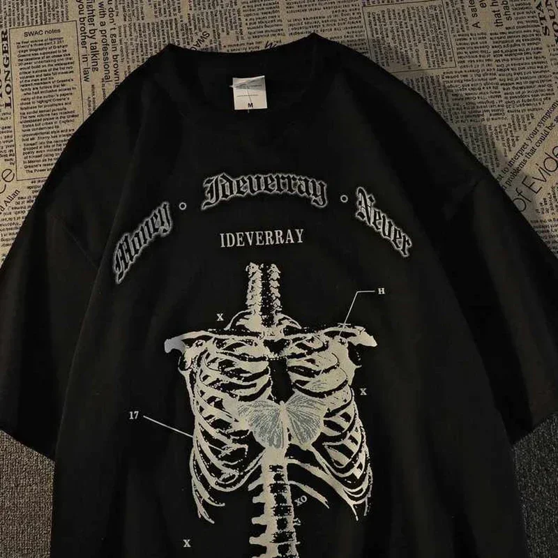 Grunge Aesthetic Women T Shirt Goth Skeleton Print Short Sleeve FemaleT-Shirts Dark Fashion Streetwear Graphic Tee Unisex Tops - Image 2