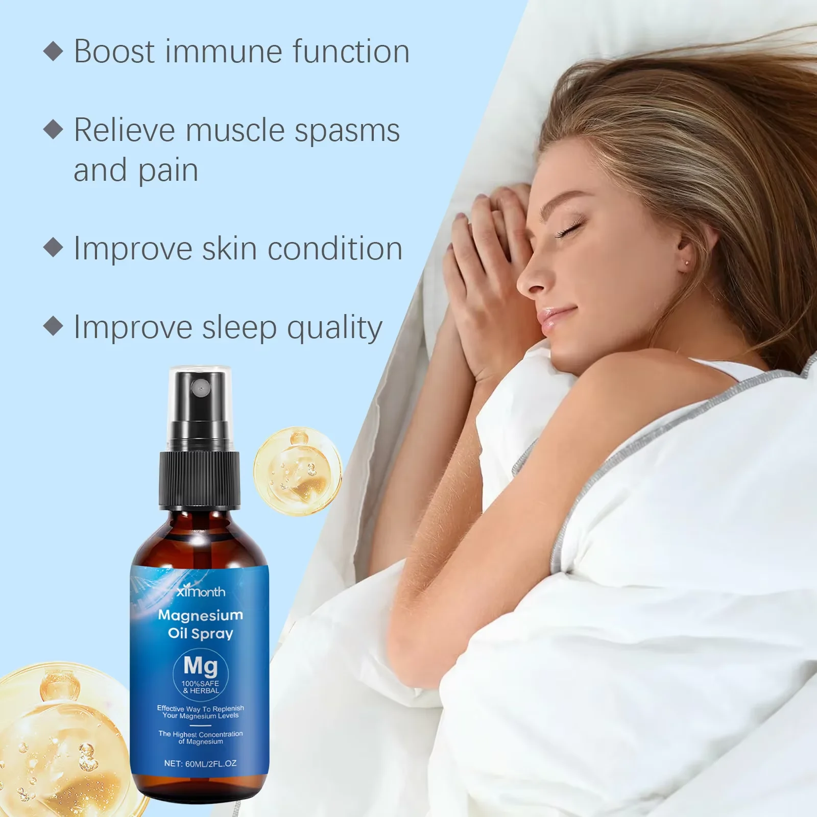 60ml Pure Magnesium Oil Spray Relieve Muscle Soreness Pain Mind Soothing Better Sleep Quality Deep Relaxation Body Health Care - Image 5