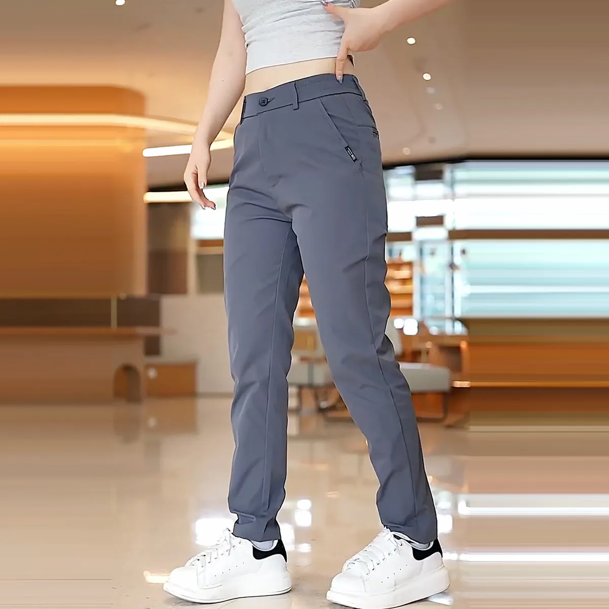 Summer Thin Men's Casual Pants Twill Fabric Elastic Waist Business Slim Straight Khaki Chino Work Trouser Male Brand Clothing - Image 2