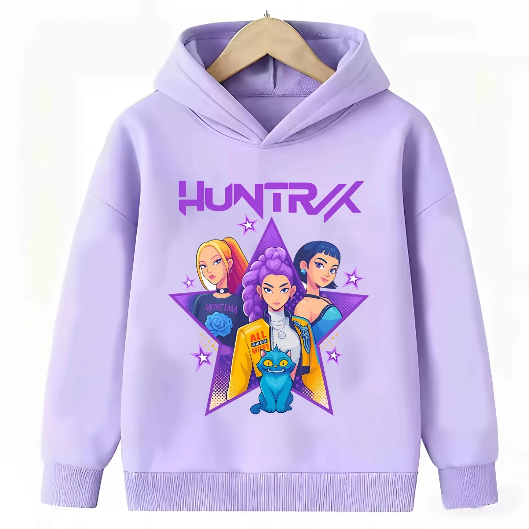 New cartoon hooded sweatshirt, suitable for both men and women, warm purple children's top, fashionable casual children's