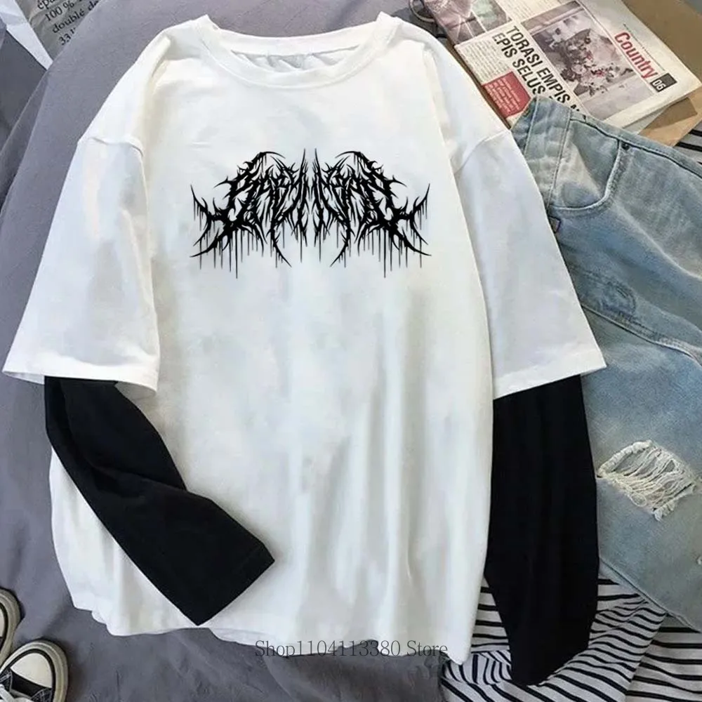 Women Line Print Graphic Fake Two Long Sleeved T-shirts Fashion Gothic Retro Casual Loose Fake Two Long Sleeved T-shirt - Image 4