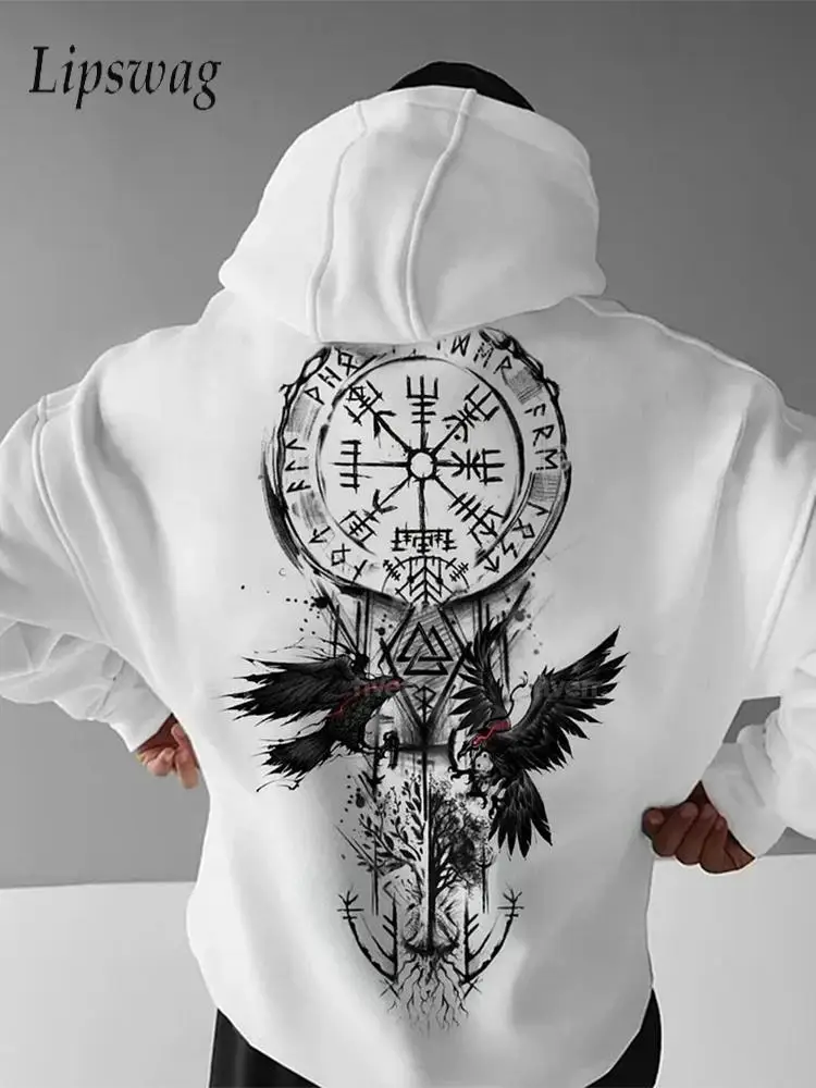 Retro Hip Hop Goth Print Men Women Hooded Sweatshirt Autumn Winter Daily Outdoor Vacation Fitness Casual Loose Warm Sportswear