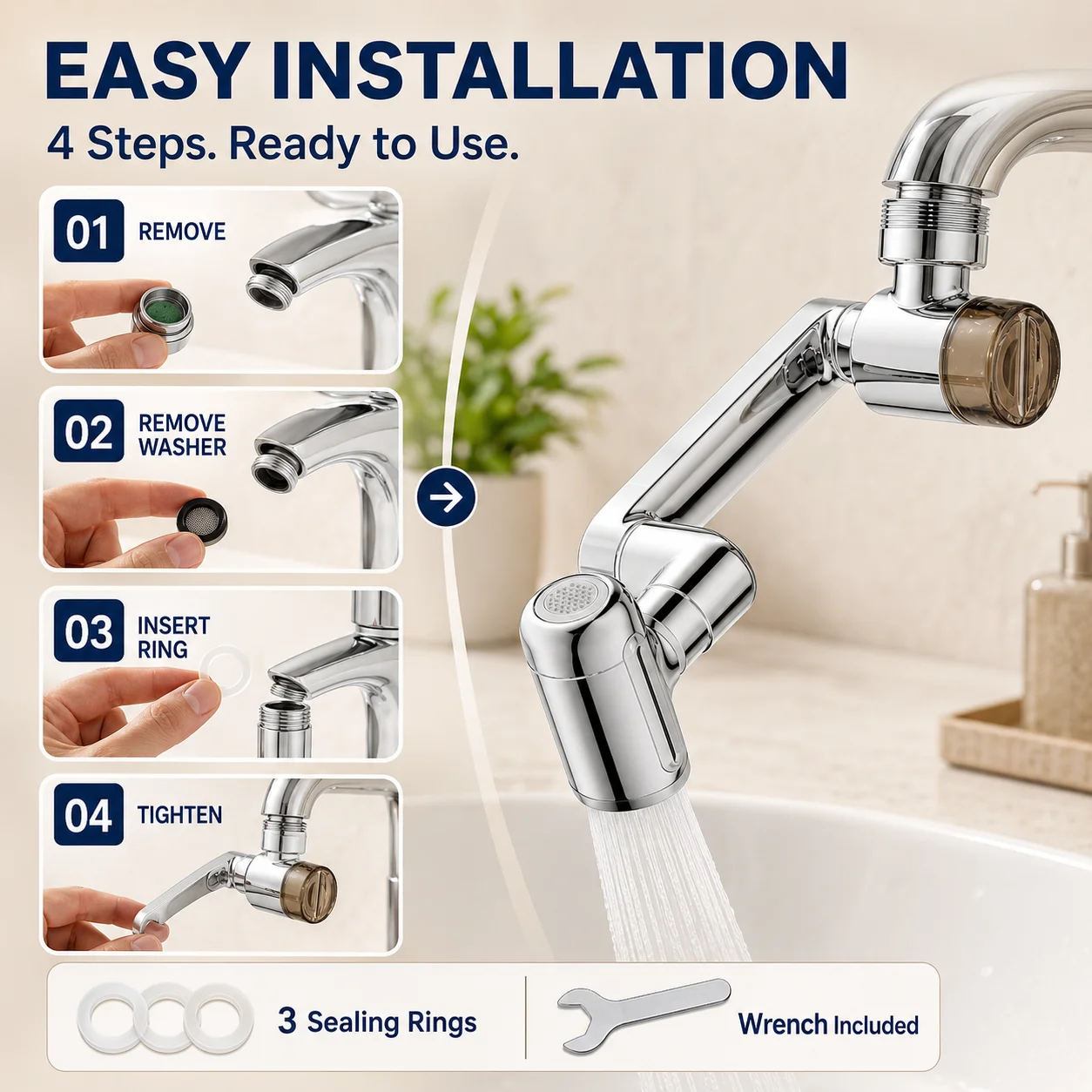 1080° Rotating Faucet Extender, Faucet Aerator Water Filter, 4-Mode Anti Splash Sink Sprayer for Kitchen Bathroom, 9 PP Filters - Image 6