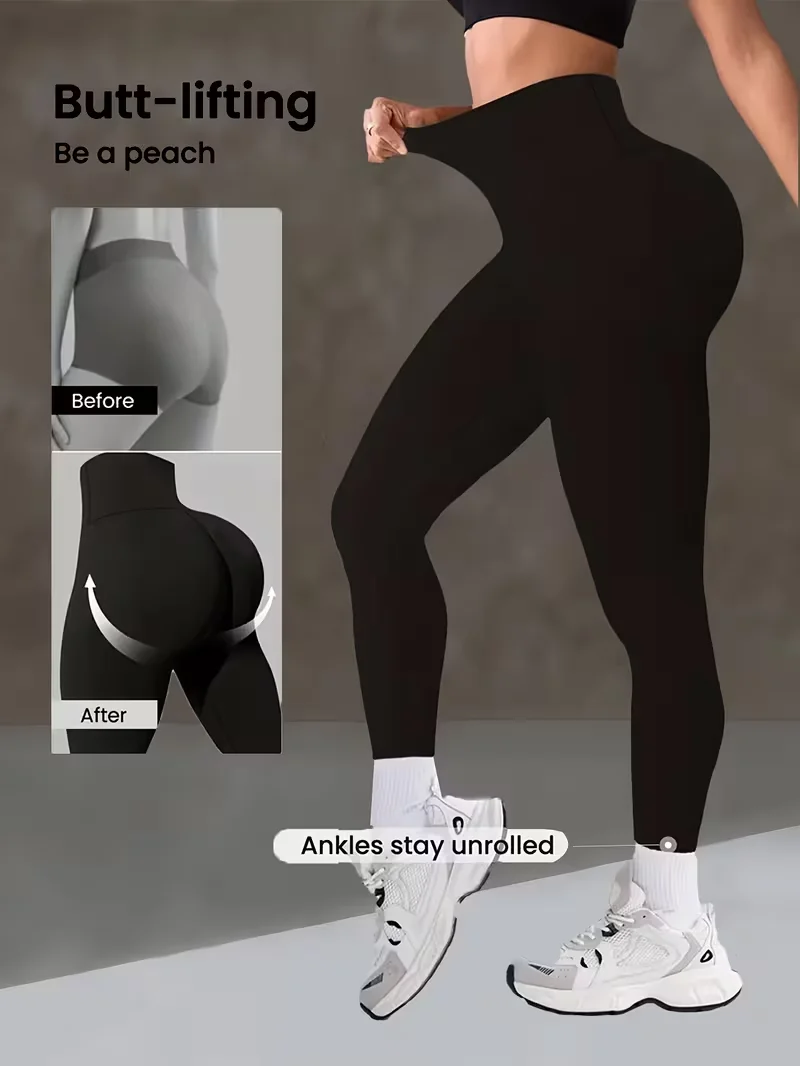 Women's High Waist Yoga Pants, Butt Lifting Wide Waistband Leggings, Adjustable Butt Lift Workout Trousers for Running Gym Fitne - Image 4
