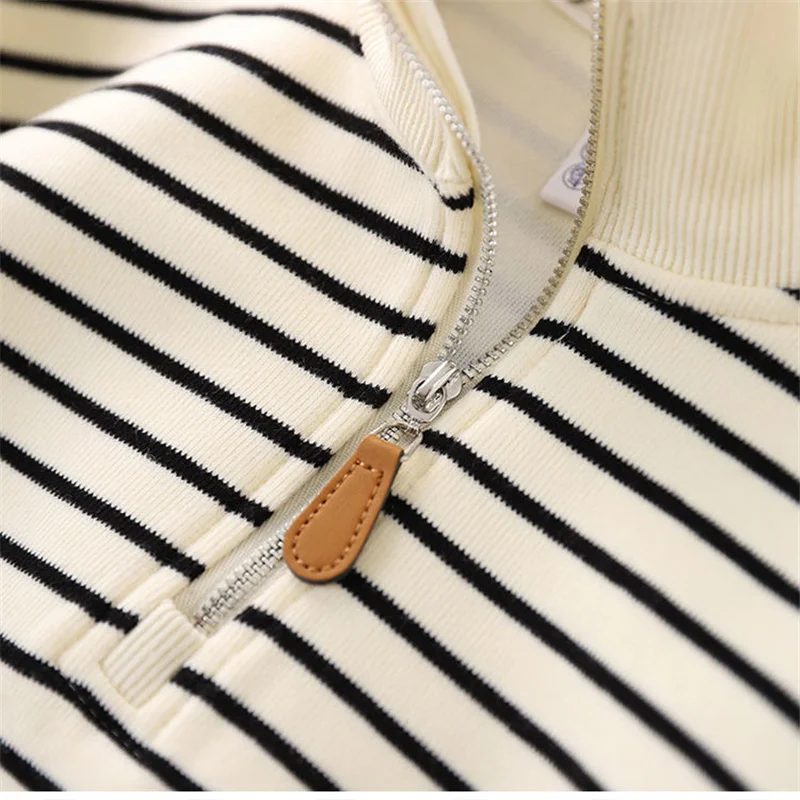 Boys Stripes Sweatshirt Spring Autumn Girls Casual Pullover Big Kids Lapel Zipper Tops Children Sportswear Clothing 4-14 Years - Image 5